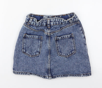 Denim & Co. Girls Blue  100% Cotton A-Line Skirt Size 5-6 Years  Regular Zip