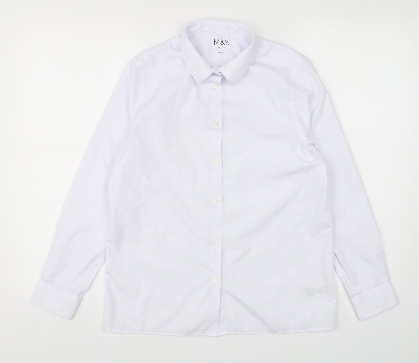 Marks and Spencer Boys White  Polyester Basic Button-Up Size 13-14 Years Collared Button