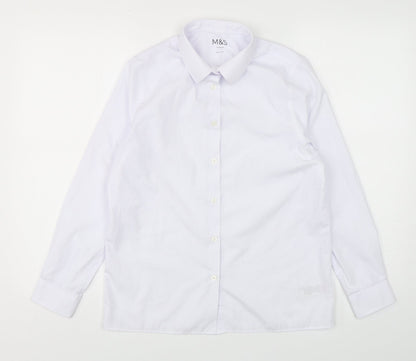 Marks and Spencer Boys White  Polyester Basic Button-Up Size 13-14 Years Collared Button