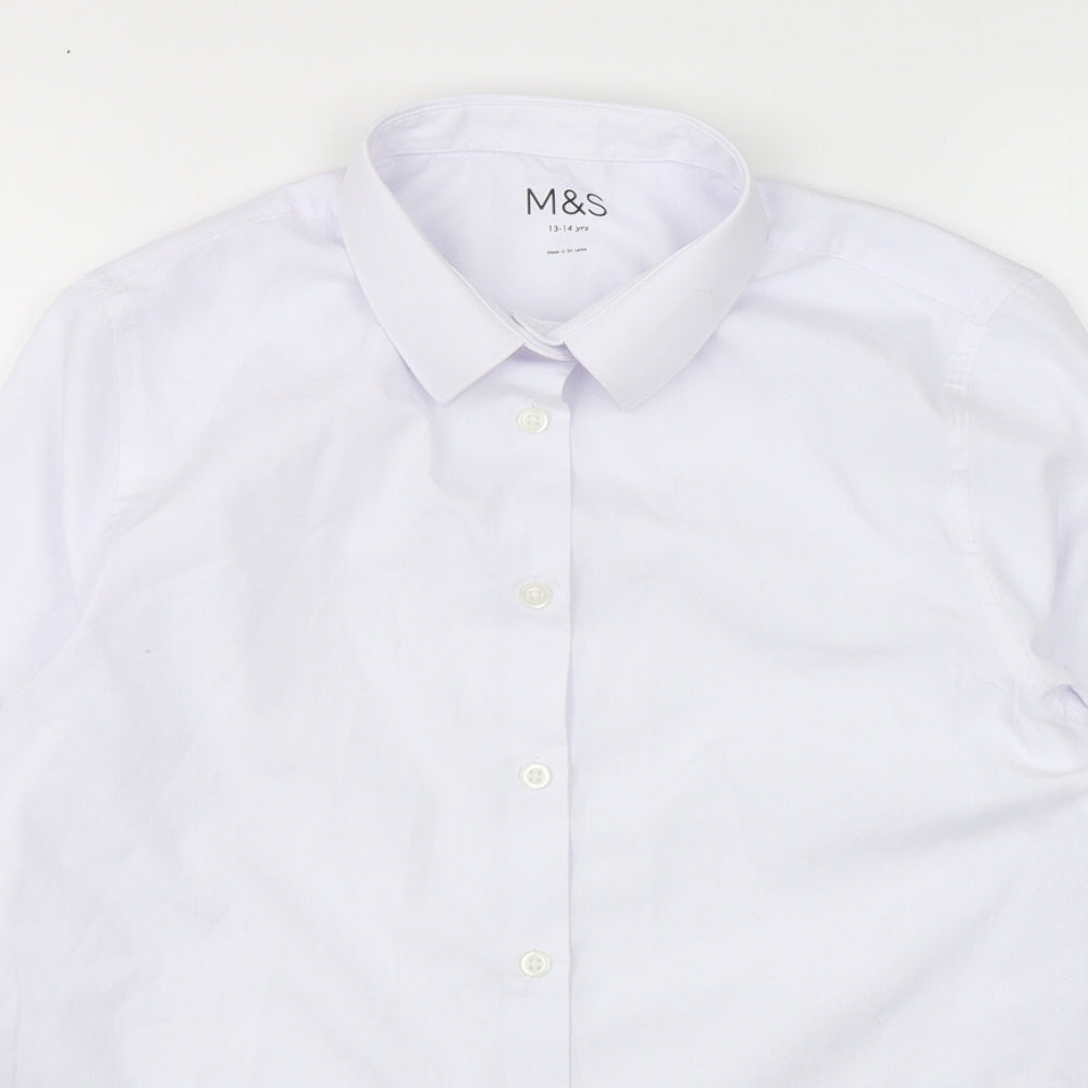 Marks and Spencer Boys White  Polyester Basic Button-Up Size 13-14 Years Collared Button