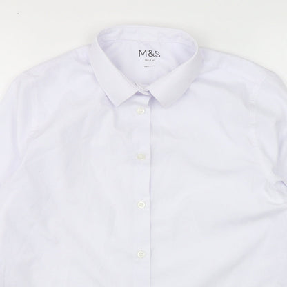 Marks and Spencer Boys White  Polyester Basic Button-Up Size 13-14 Years Collared Button