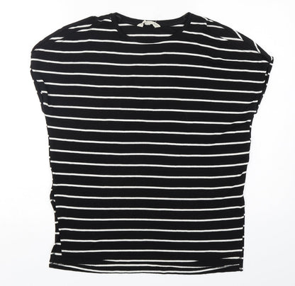 F&F Womens Black Round Neck Striped Viscose Pullover Jumper Size 10