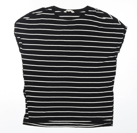 F&F Womens Black Round Neck Striped Viscose Pullover Jumper Size 10