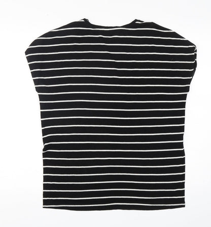 F&F Womens Black Round Neck Striped Viscose Pullover Jumper Size 10