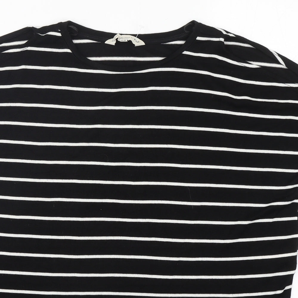 F&F Womens Black Round Neck Striped Viscose Pullover Jumper Size 10