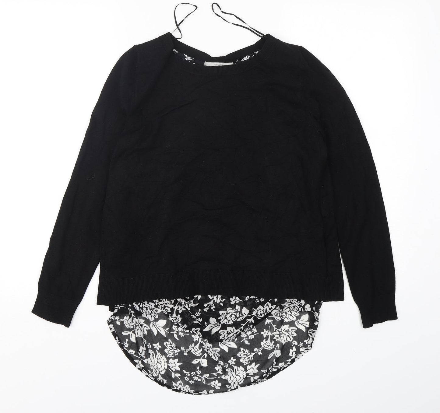 George Womens Black Round Neck Floral Viscose Pullover Jumper Size 8