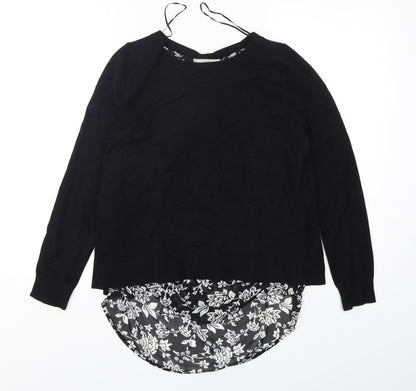 George Womens Black Round Neck Floral Viscose Pullover Jumper Size 8