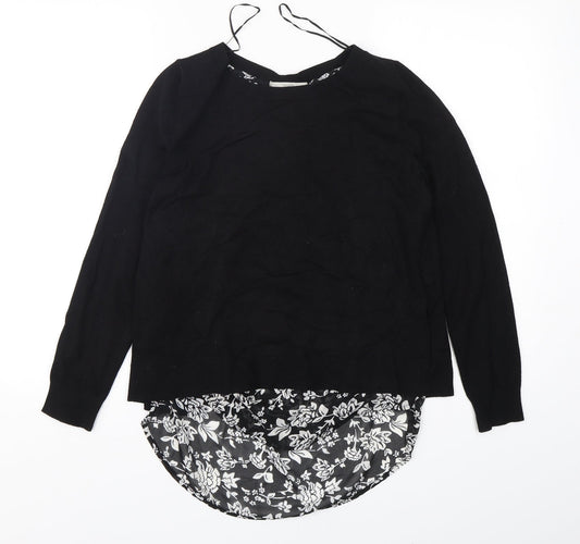 George Womens Black Round Neck Floral Viscose Pullover Jumper Size 8
