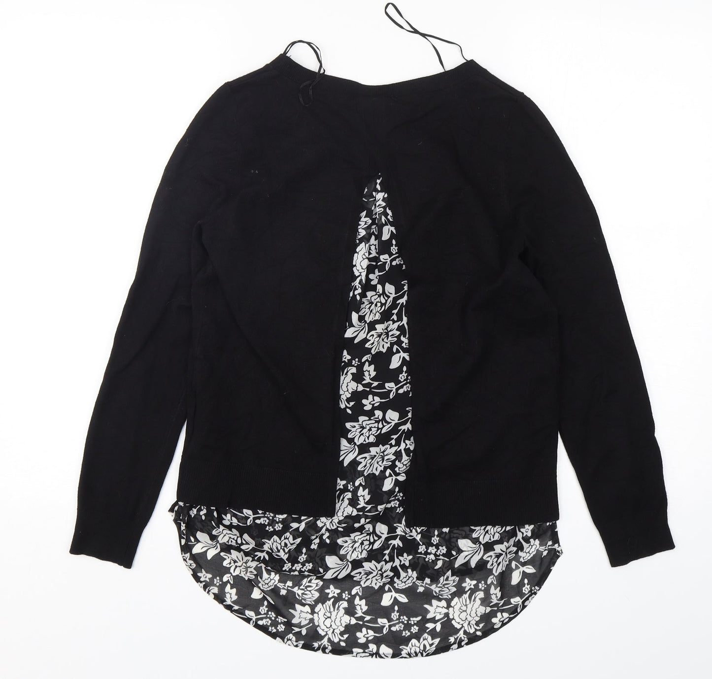 George Womens Black Round Neck Floral Viscose Pullover Jumper Size 8