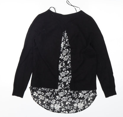 George Womens Black Round Neck Floral Viscose Pullover Jumper Size 8