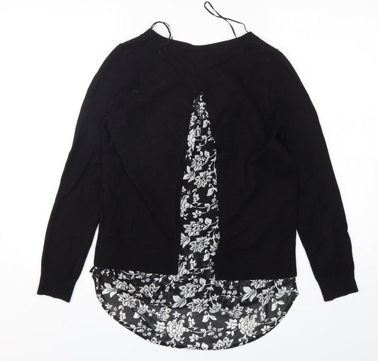George Womens Black Round Neck Floral Viscose Pullover Jumper Size 8