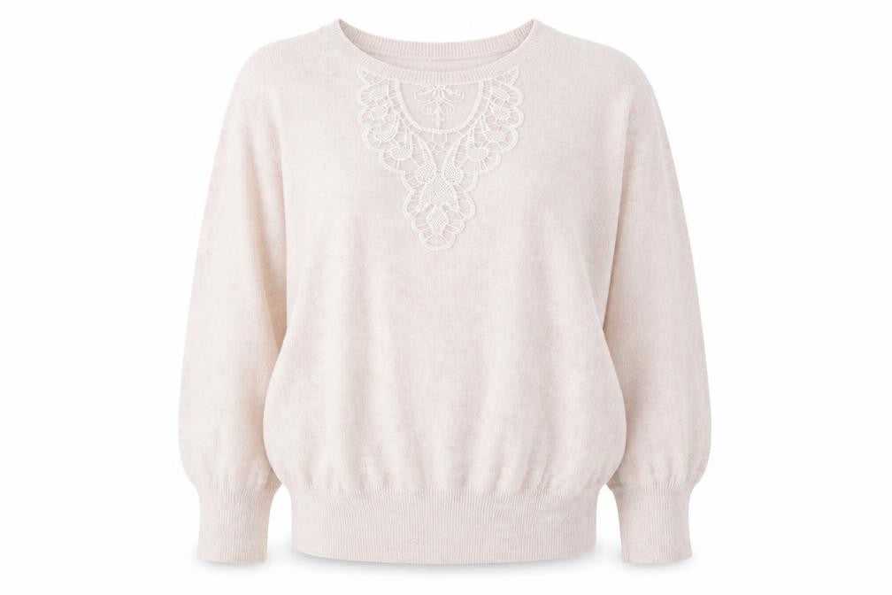 Front view of Dorothy Perkins women’s pink round neck cotton jumper, size UK 14