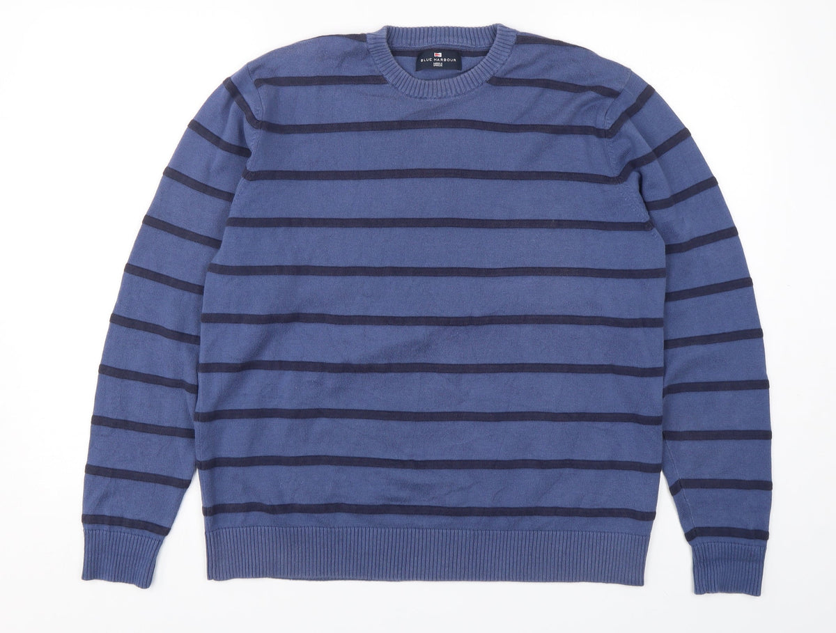 Additional front view of Blue Harbour women’s blue striped cotton pullover sweatshirt, size L, pullover