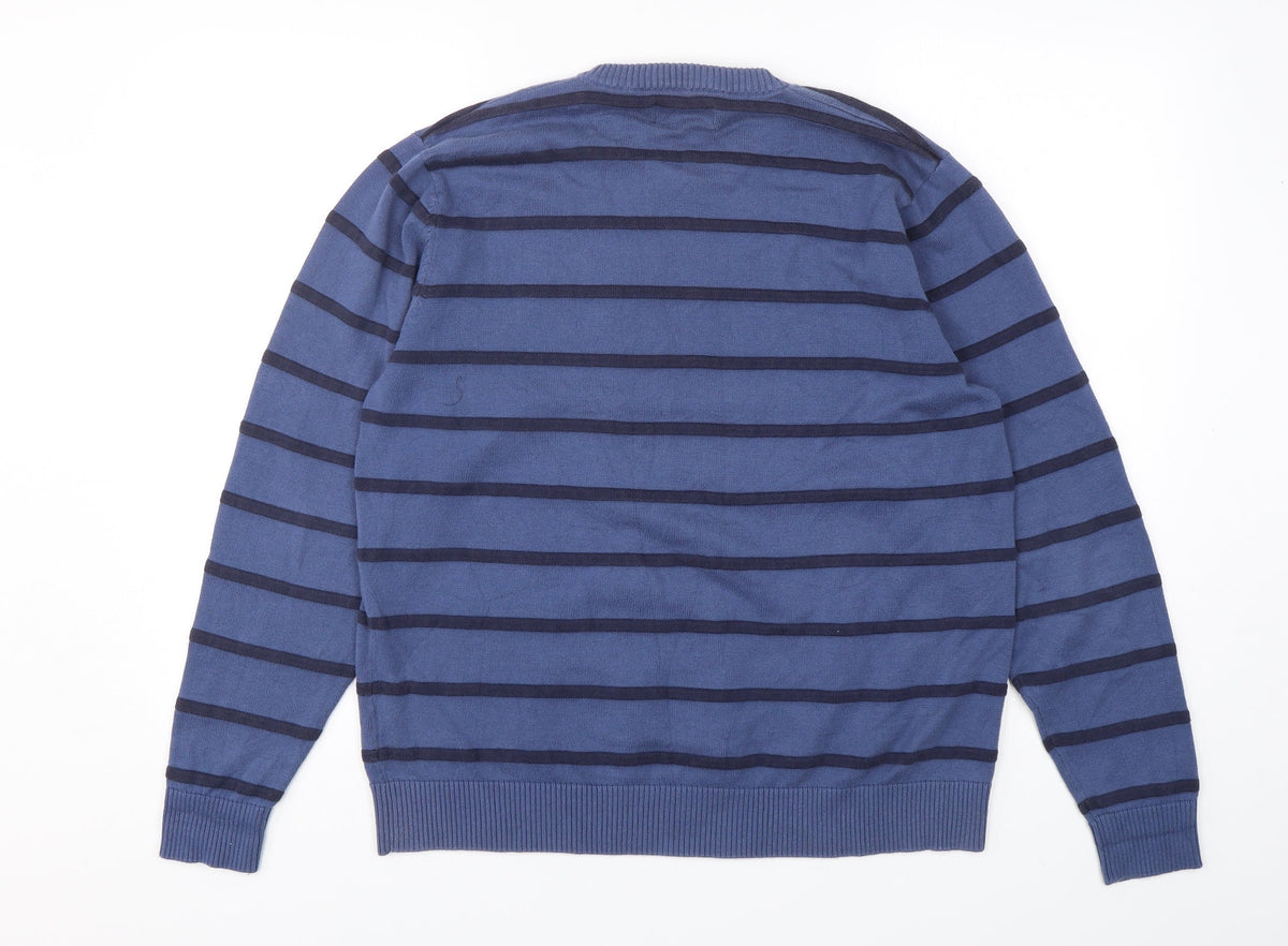 Back view of Blue Harbour women’s blue striped cotton pullover sweatshirt, size L, pullover