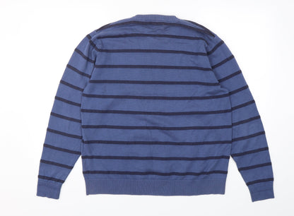 Back view of Blue Harbour women’s blue striped cotton pullover sweatshirt, size L, pullover