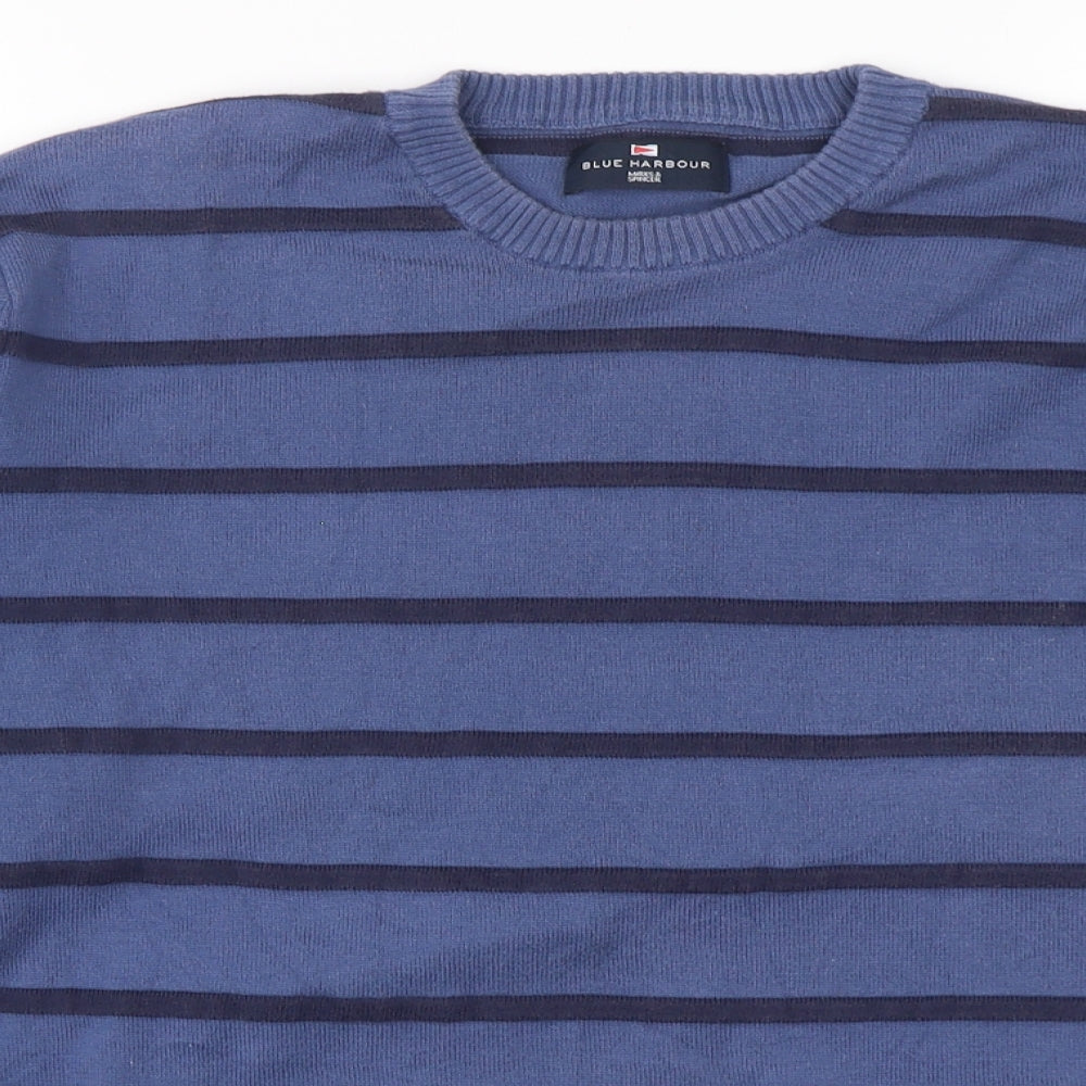 Close-up detail of Blue Harbour women’s blue striped cotton pullover sweatshirt, size L, pullover