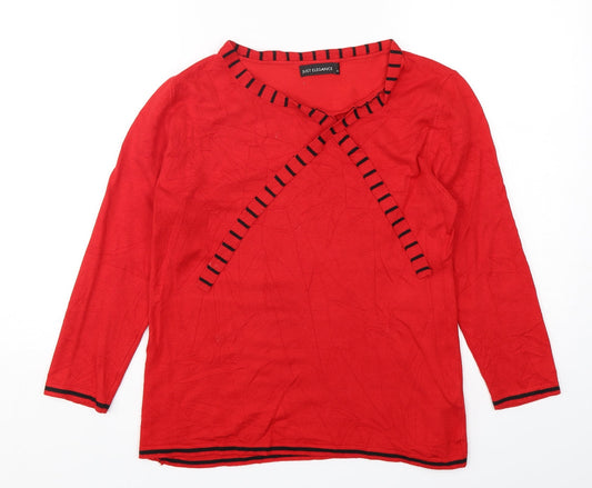 Just Elegance Womens Red Round Neck  Viscose Pullover Jumper Size M