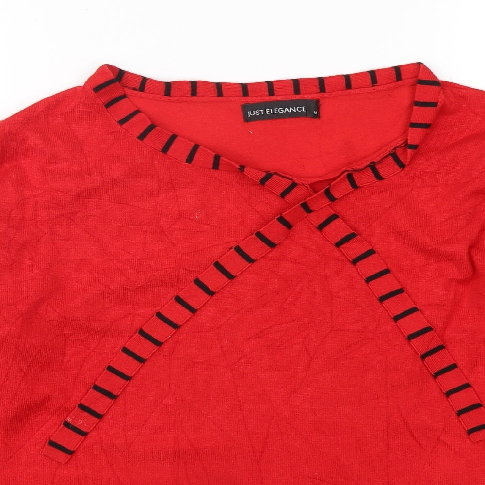 Just Elegance Womens Red Round Neck  Viscose Pullover Jumper Size M