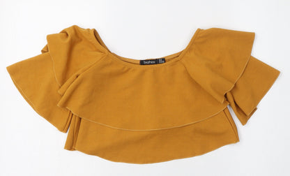 Boohoo Womens Orange  Polyester Cropped Blouse Size 6 Round Neck