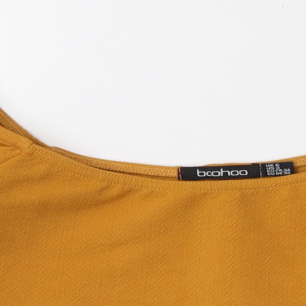 Boohoo Womens Orange  Polyester Cropped Blouse Size 6 Round Neck