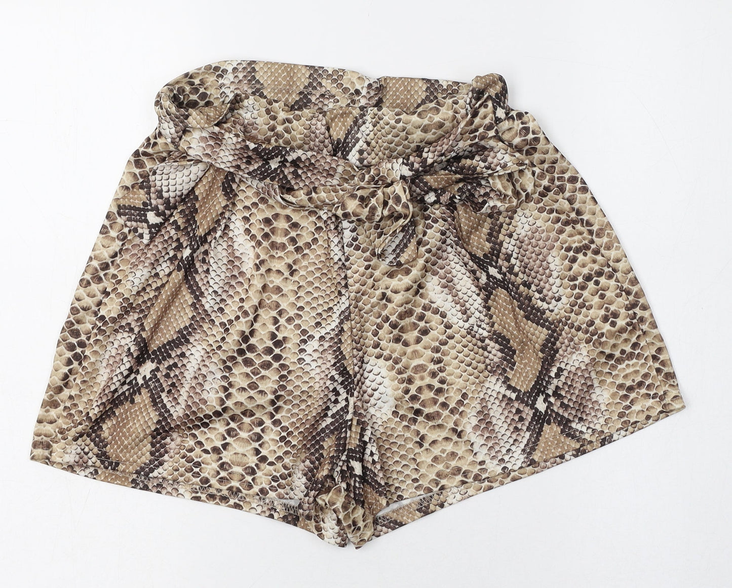 PRETTYLITTLETHING Womens Brown Animal Print Polyester Paperbag Shorts Size 8 L3 in Regular