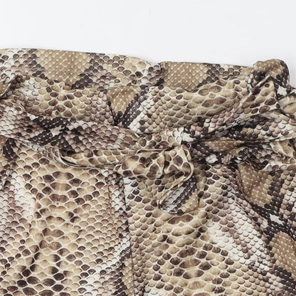 PRETTYLITTLETHING Womens Brown Animal Print Polyester Paperbag Shorts Size 8 L3 in Regular