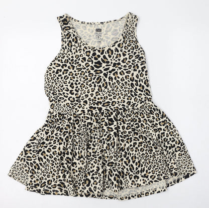 F&F Womens Brown Animal Print 100% Cotton Basic Tank Size 6 Round Neck