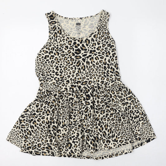 F&F Womens Brown Animal Print 100% Cotton Basic Tank Size 6 Round Neck