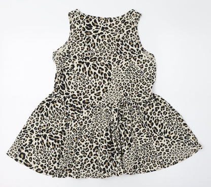 F&F Womens Brown Animal Print 100% Cotton Basic Tank Size 6 Round Neck