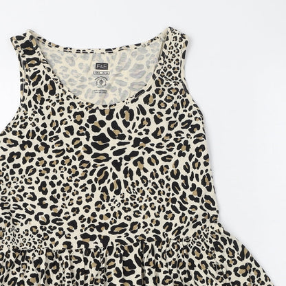 F&F Womens Brown Animal Print 100% Cotton Basic Tank Size 6 Round Neck