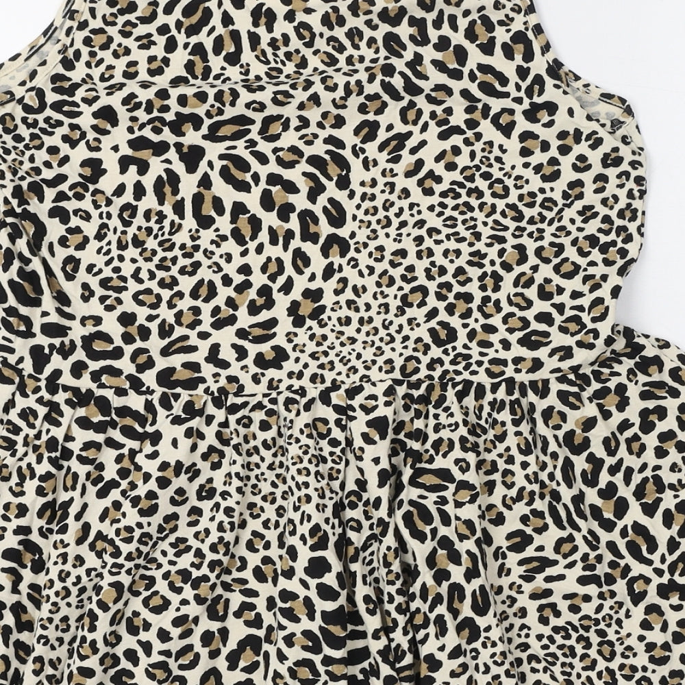 F&F Womens Brown Animal Print 100% Cotton Basic Tank Size 6 Round Neck