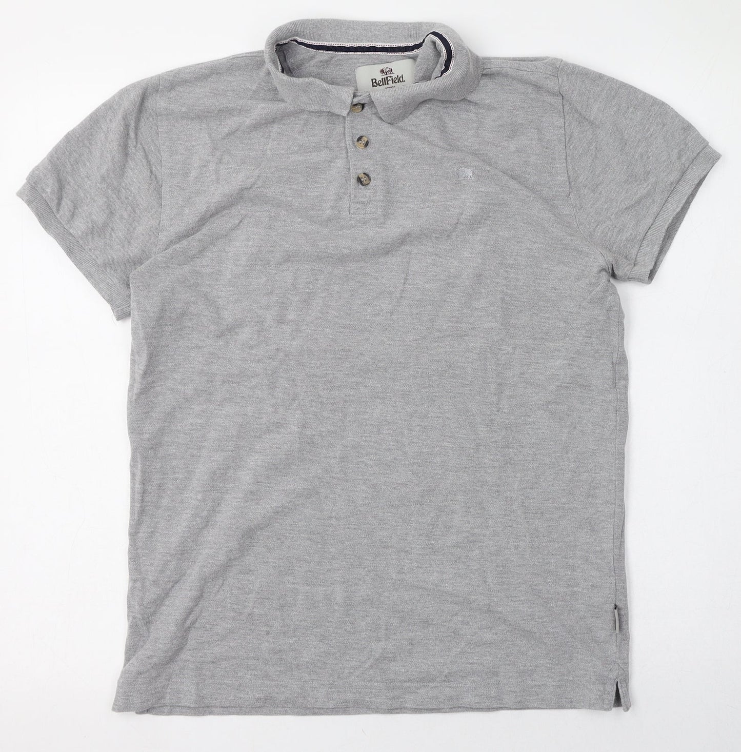 Bellfield Mens Grey  Cotton  Polo Size S Collared Button