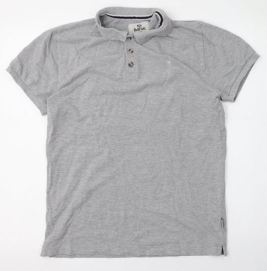 Bellfield Mens Grey  Cotton  Polo Size S Collared Button