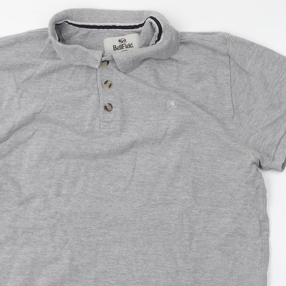 Bellfield Mens Grey  Cotton  Polo Size S Collared Button