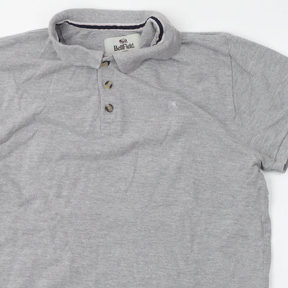 Bellfield Mens Grey  Cotton  Polo Size S Collared Button