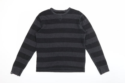 ind Womens Grey Round Neck Striped Cotton Pullover Jumper Size 14