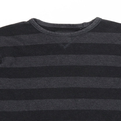 ind Womens Grey Round Neck Striped Cotton Pullover Jumper Size 14