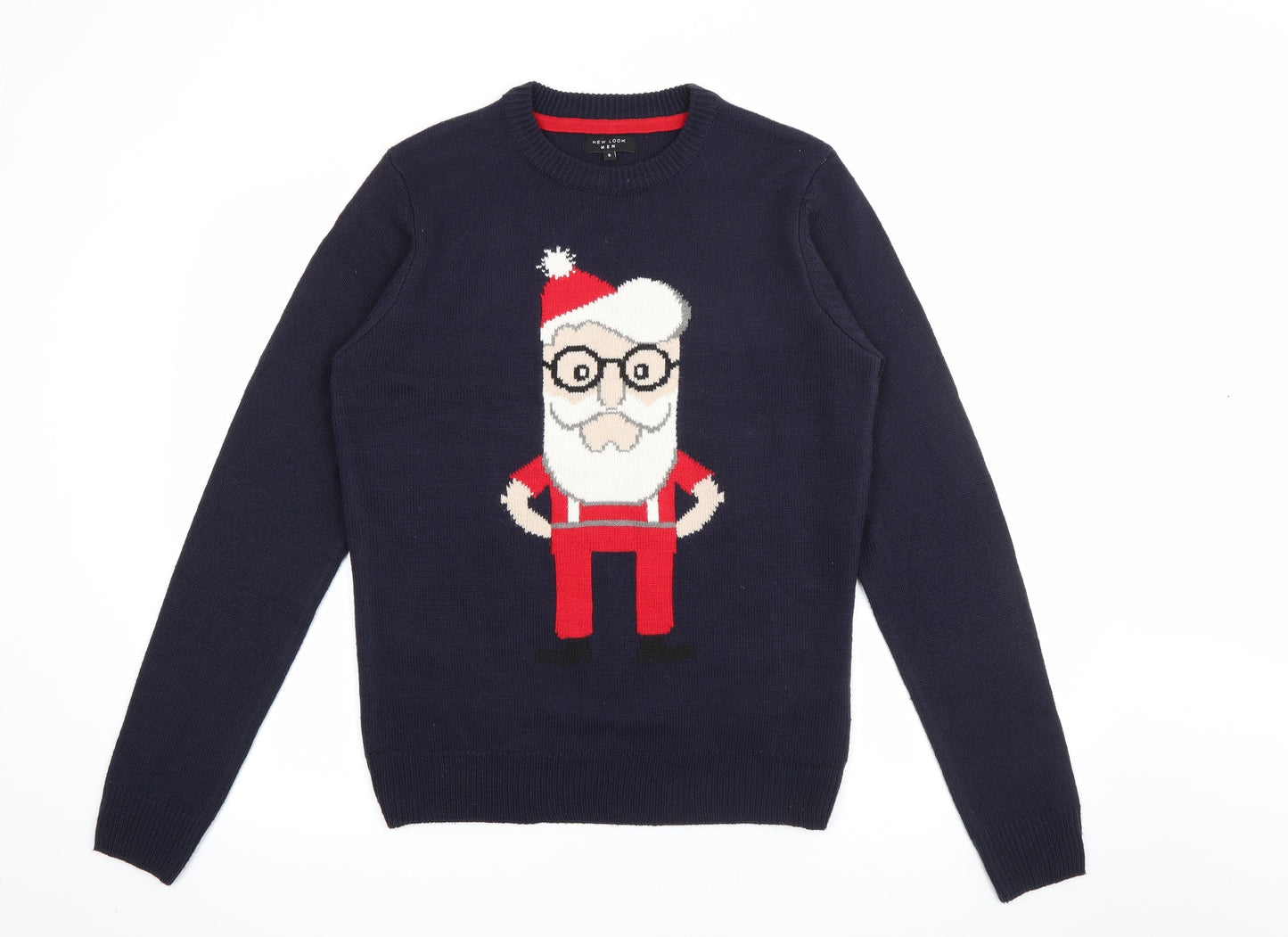 New Look Mens Blue Crew Neck  Acrylic Pullover Jumper Size S