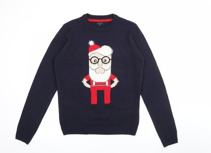 New Look Mens Blue Crew Neck  Acrylic Pullover Jumper Size S