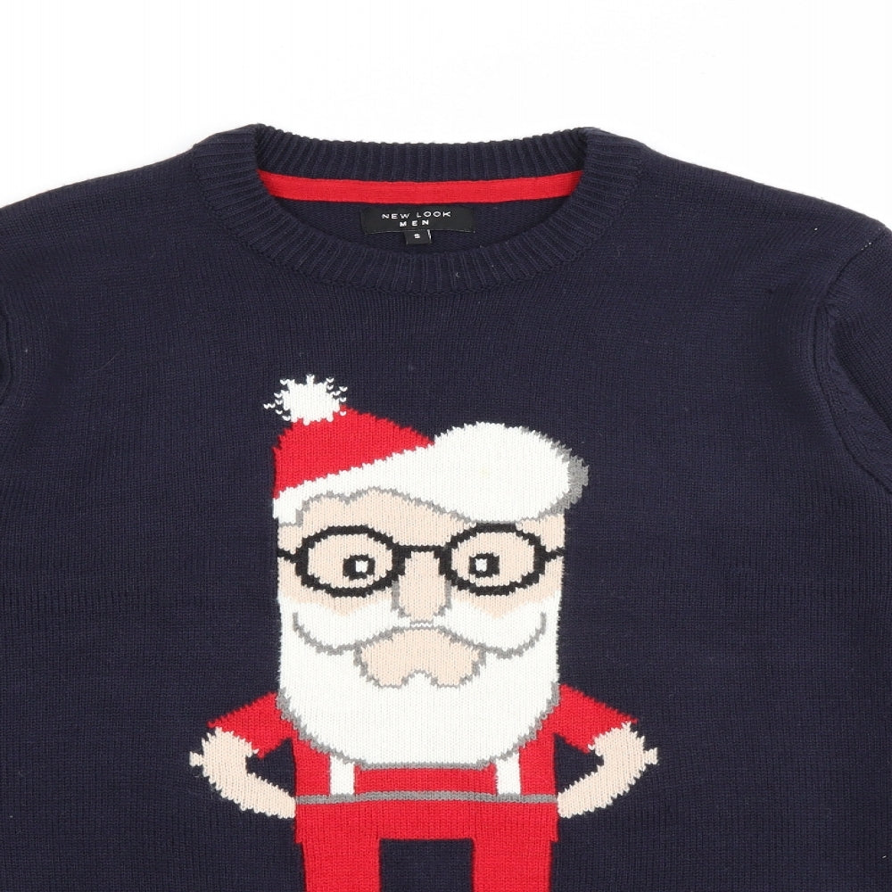 New Look Mens Blue Crew Neck  Acrylic Pullover Jumper Size S