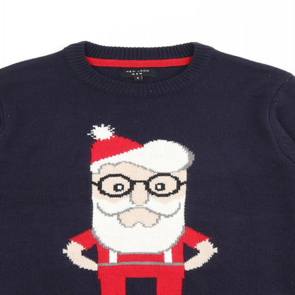 New Look Mens Blue Crew Neck  Acrylic Pullover Jumper Size S