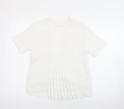 Pure & Natural  Womens White V-Neck  Cotton Cardigan Jumper Size L