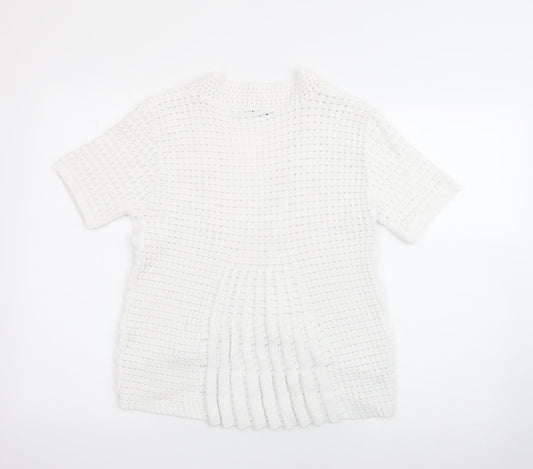 Pure & Natural  Womens White V-Neck  Cotton Cardigan Jumper Size L