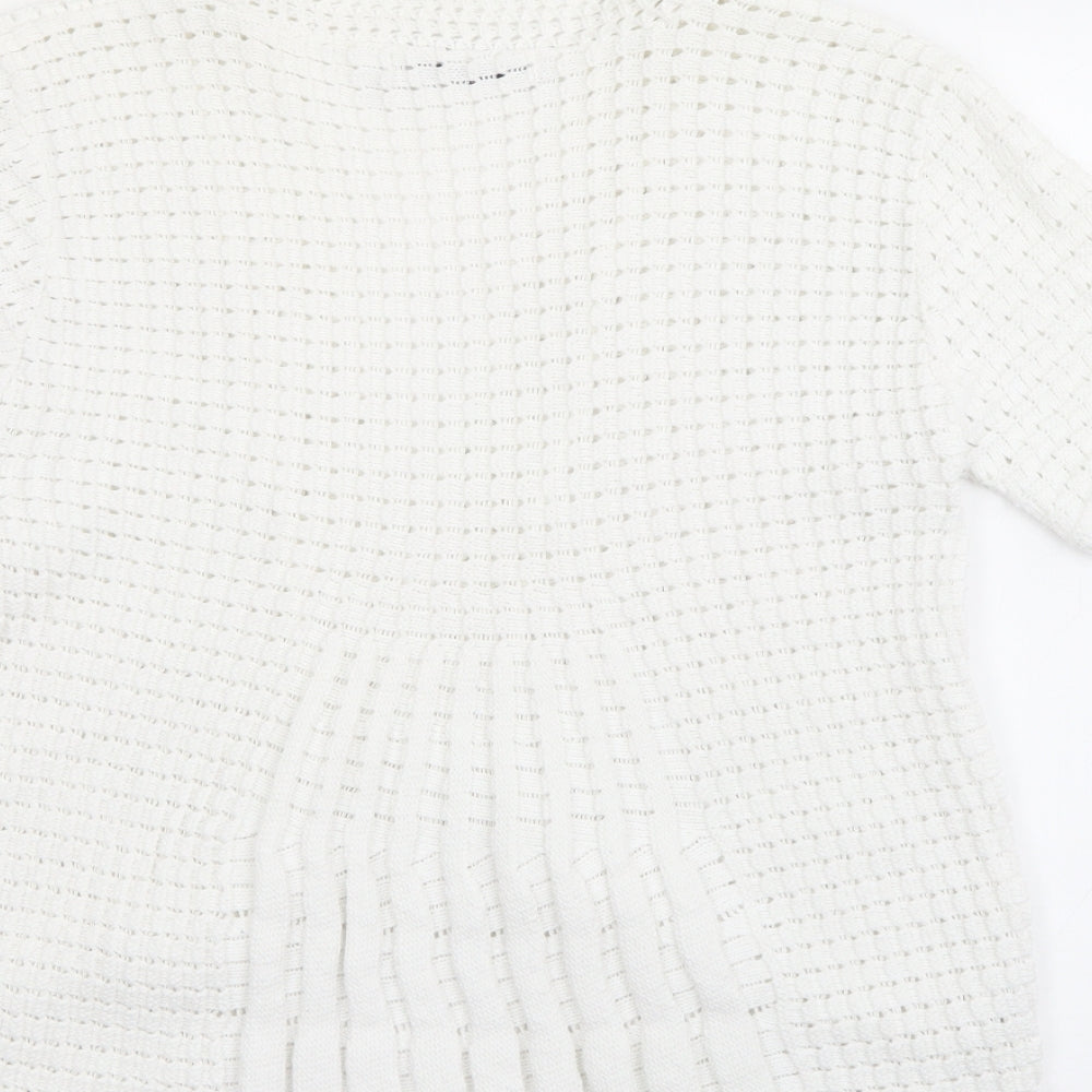 Pure & Natural  Womens White V-Neck  Cotton Cardigan Jumper Size L