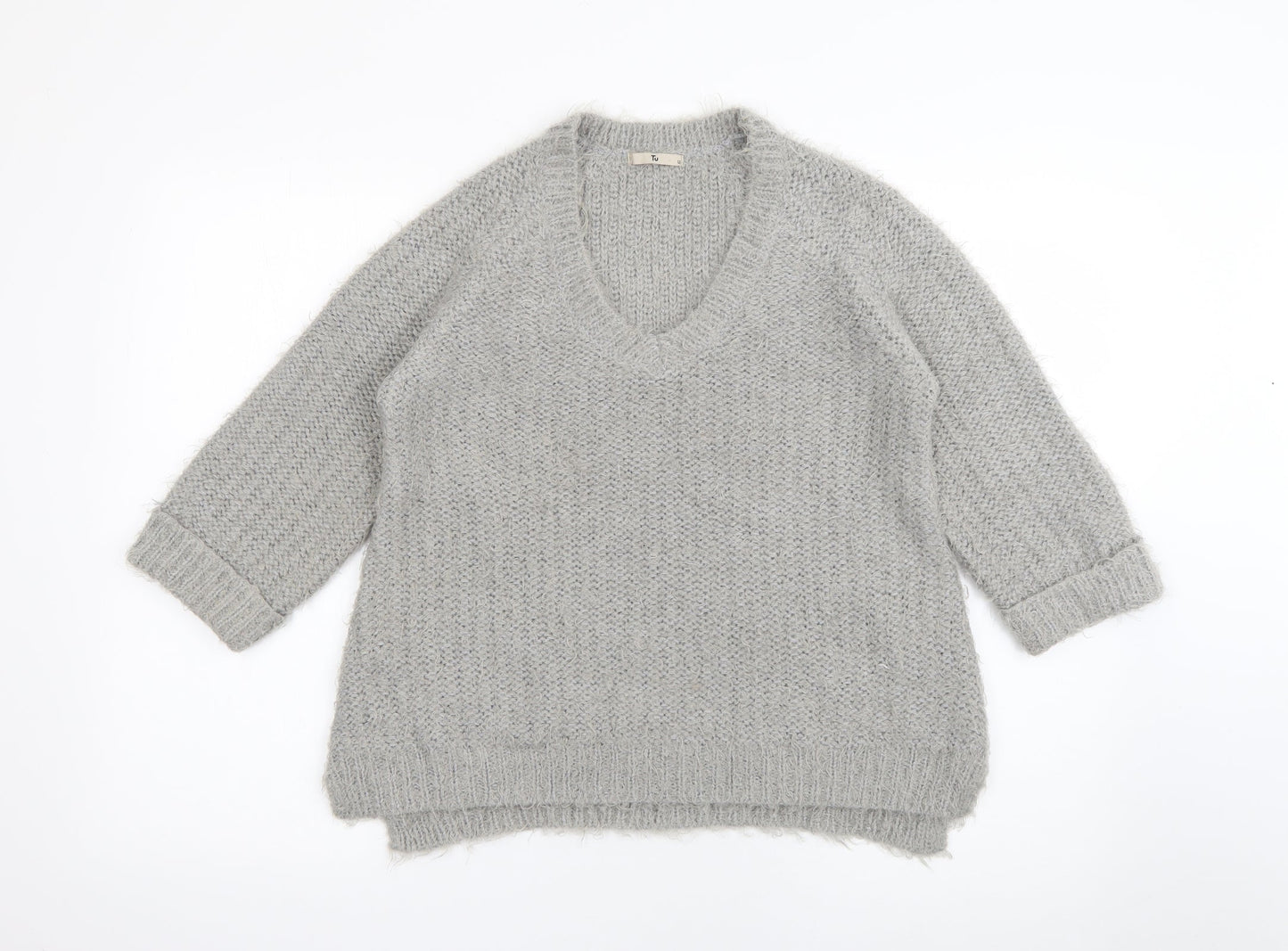 TU Womens Green V-Neck  Polyester Pullover Jumper Size 12