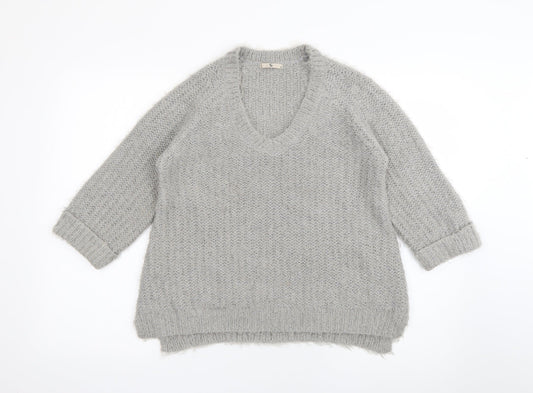 TU Womens Green V-Neck  Polyester Pullover Jumper Size 12