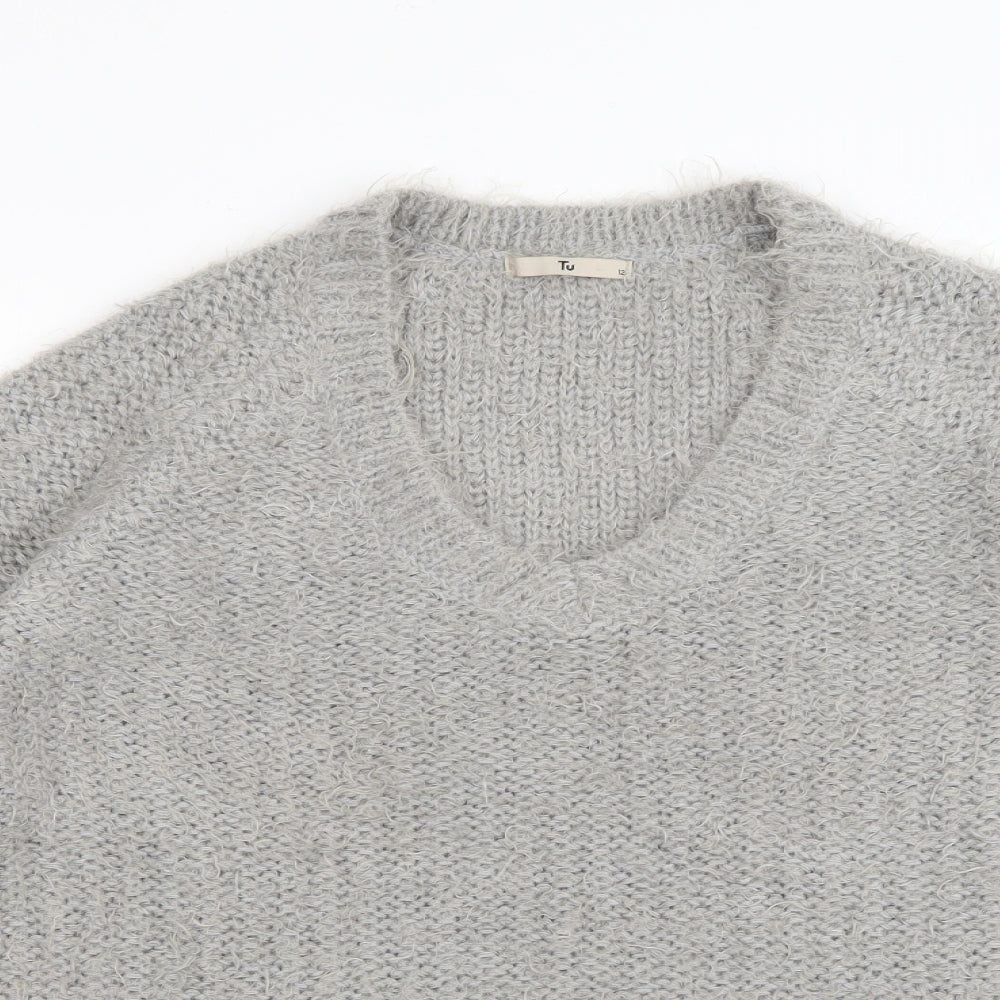 TU Womens Green V-Neck  Polyester Pullover Jumper Size 12