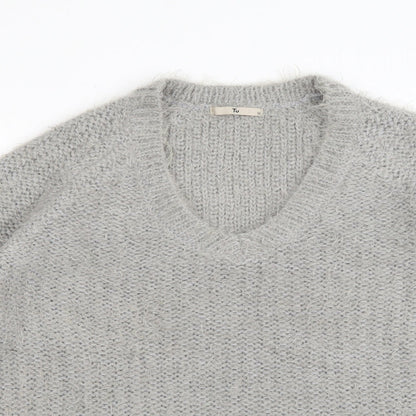 TU Womens Green V-Neck  Polyester Pullover Jumper Size 12