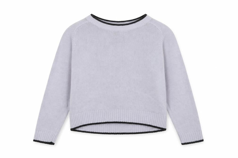 Front view of H&M women’s purple crew neck acrylic jumper, size M