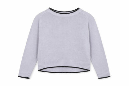 Front view of H&M women’s purple crew neck acrylic jumper, size M